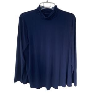 Susan Graver Liquid Knit Ruched Navy Blue Turtleneck Size XL/P